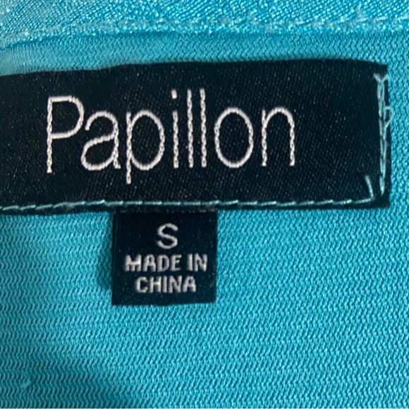 Papillon women blue viscose blend sleeveless asymmetrical hemline tunic. Size S. - Picture 8 of 11